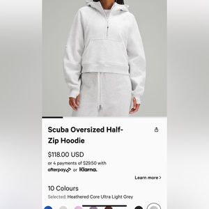 Lululemon Scuba Half Zip Hoodie in light grey